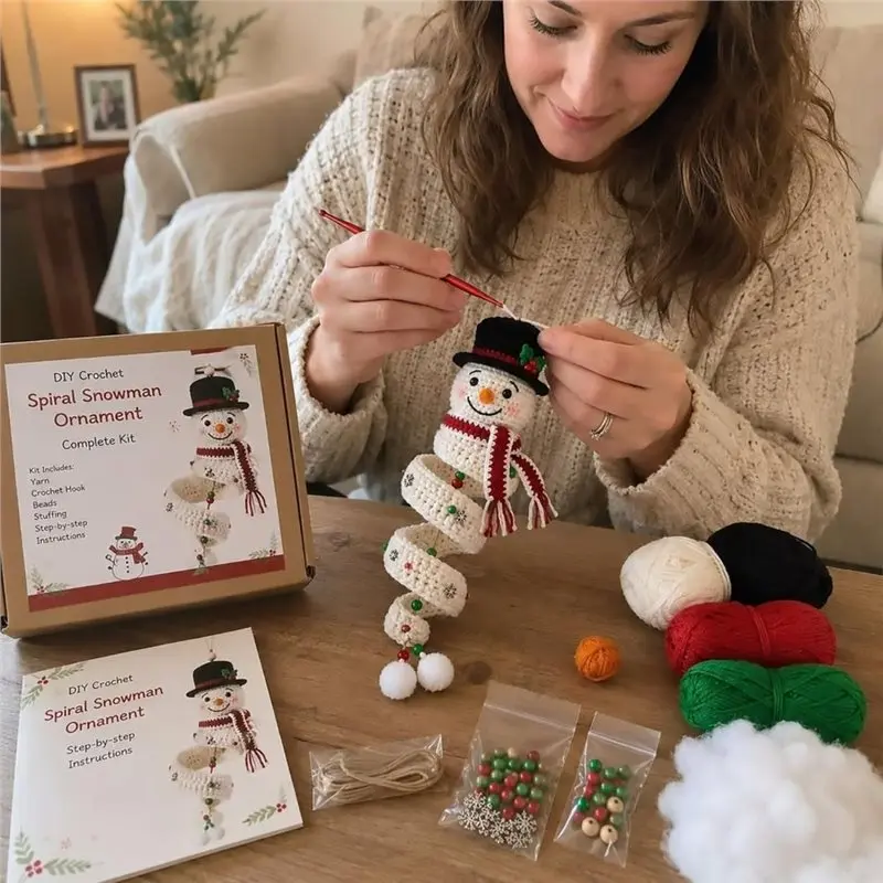 TFORU-Crochet Snowman Spiral Ornament DIY Kit Adorable Spiral Snowman For Window Porch Wall