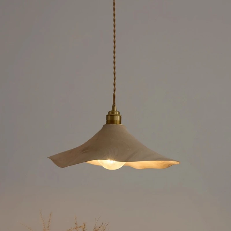 

Japanese Retro Natural Platanus Pendant Lights Copper Hanging Lamps Living Room Bedroom Study Restaurant LED Ceiling Chandelier