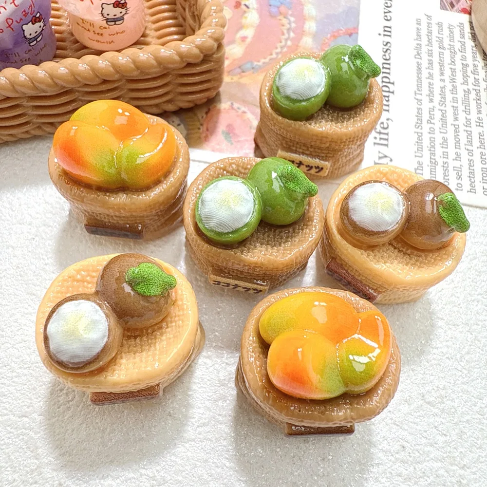 50PCS Three Dimensional Cloth Bag Fruit Ornament Resin Food Toy DIY Keychain Mobile Phone Chain Creative Pendant Accessory