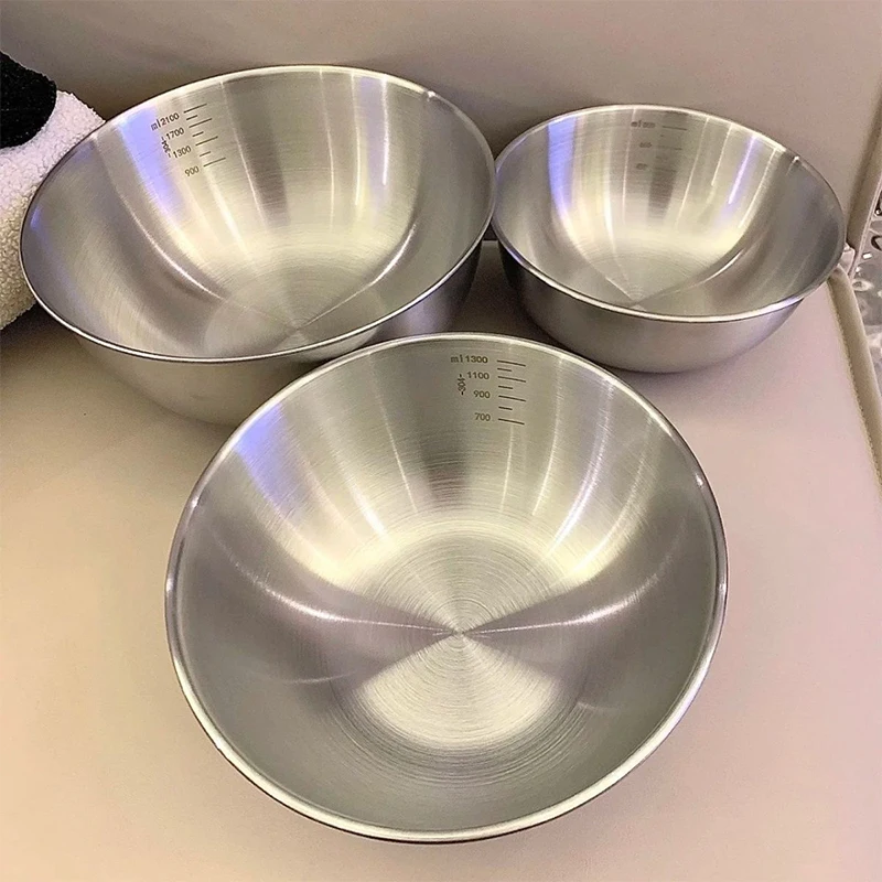 1PC Stainless Steel Bowl Set With Scale For Cooking Baking Food Storage Large Capacity Mixing Bowls For Home Kitchen Essentials