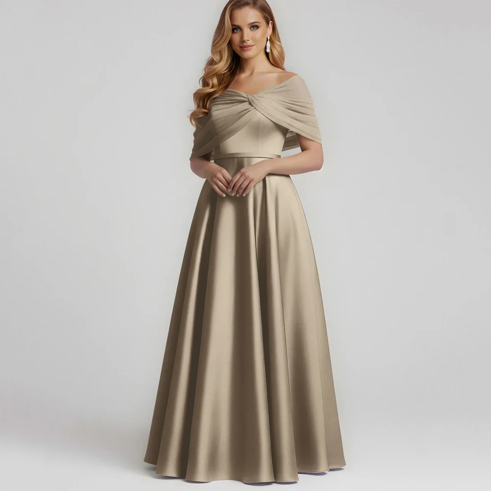 Vintage A Line Customized Formal Occasion Dress Off Shoulder Wedding Party Gowns Satin Mother Dress For Wedding