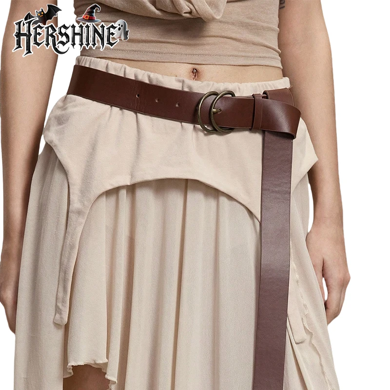1-piece women's brown antique bronze D-buckle decoration brown light version long waistband, fashionable retro simple