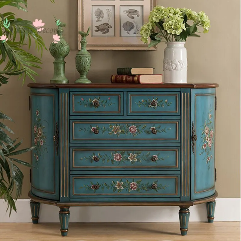 Retro Chinese Solid Wood Cabinet Semi-circular Design Entrance Cabinet Dining Sideboard Hallway Storage Cabinet for Home Decor