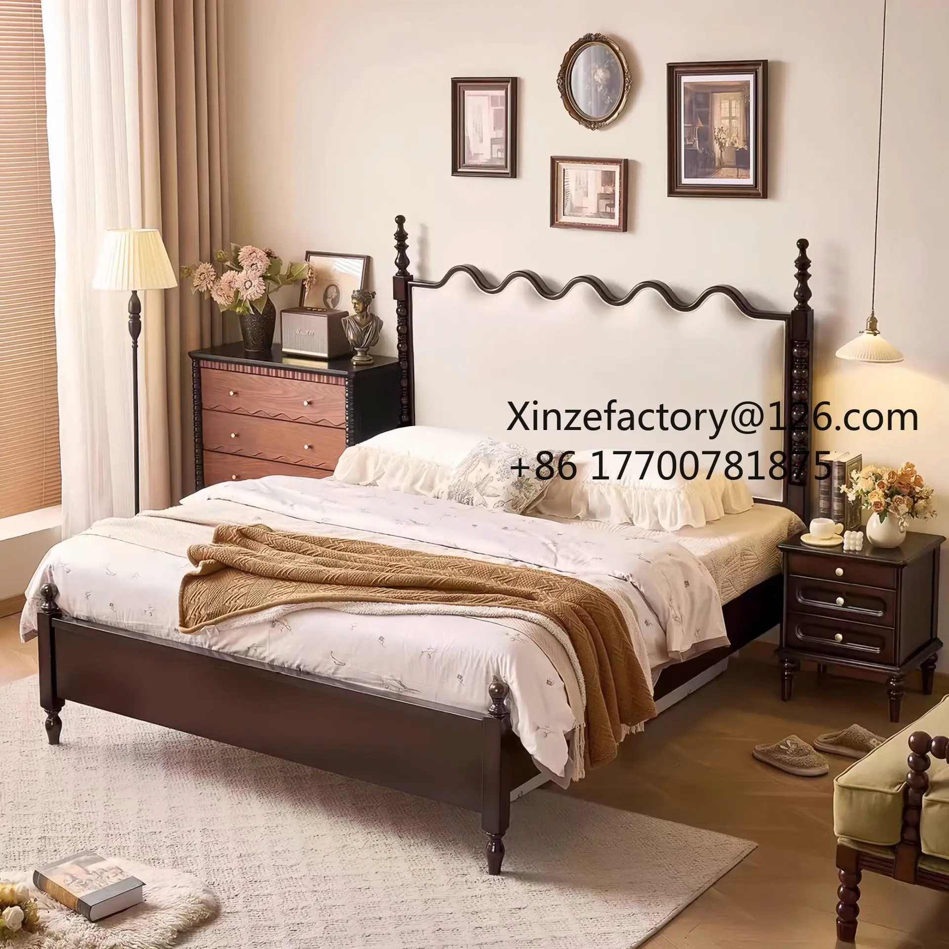 Factory Direct 2026 Top Rated Solid Wood Double Master Bed Soft Bag Leather Bed Bedroom Medium Antique King Bed