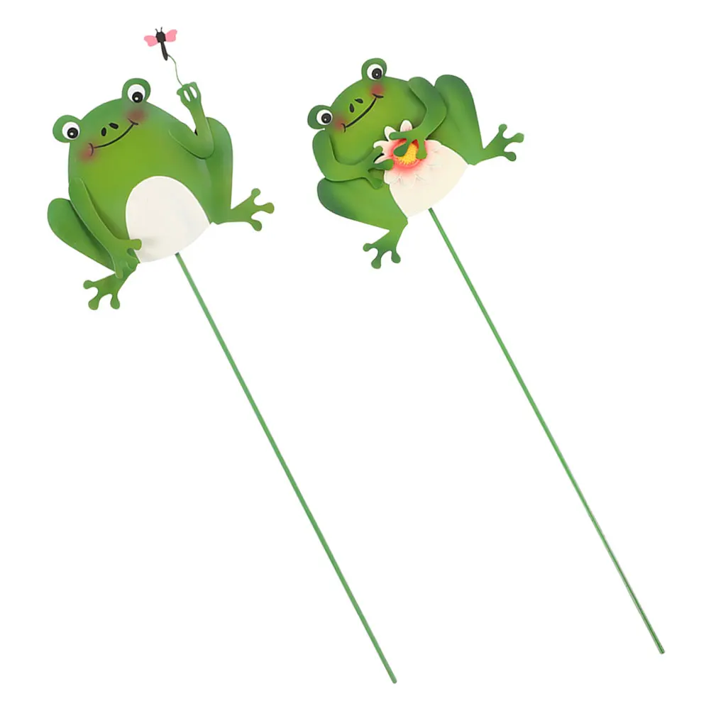 

2 Pcs Metal Frogs Garden Stakes Artificial Small Decor Planter Outdoor Cartoon Yard Lawn Patio Ornaments Durable Iron Long Use