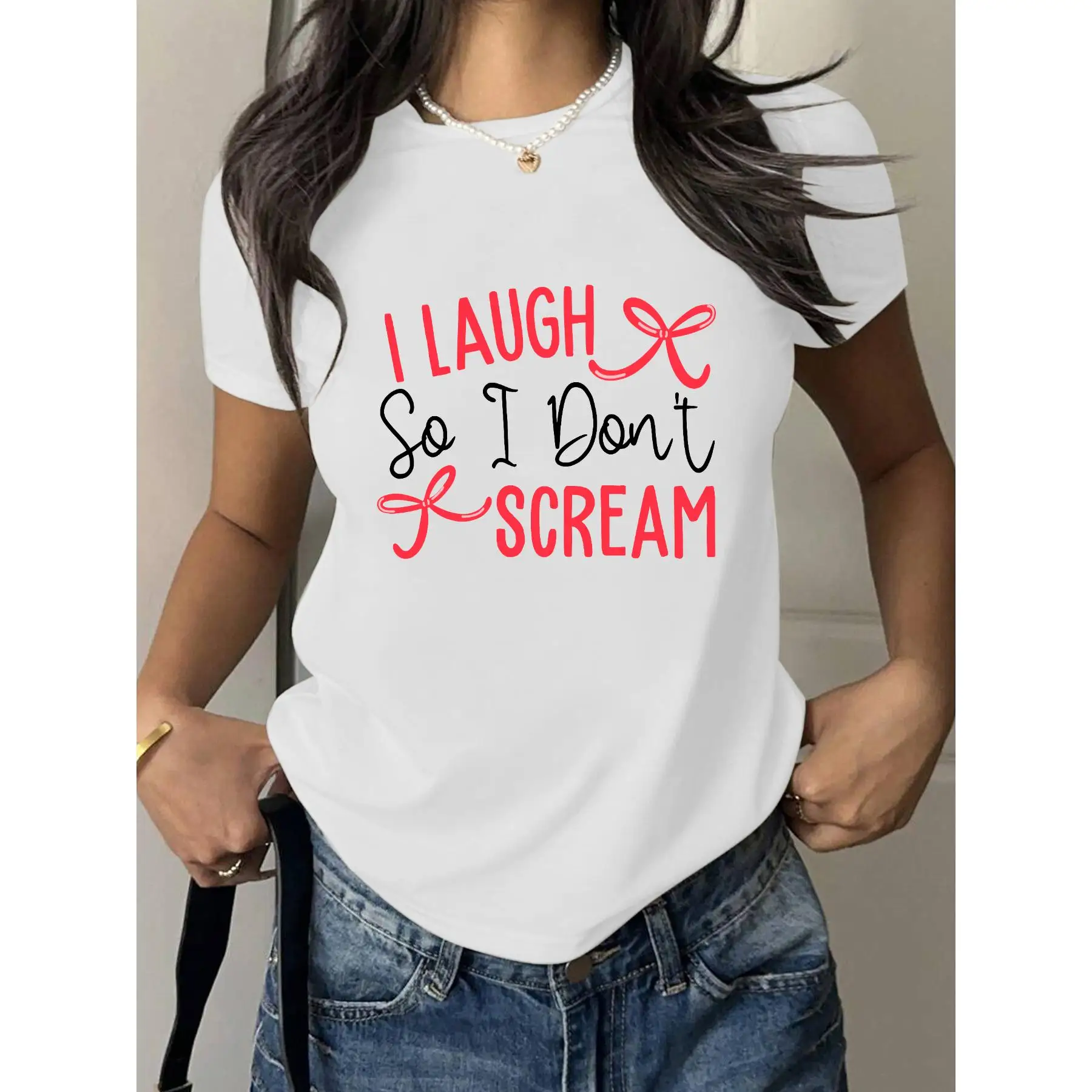 

Witty Mental Health Tee: "I Laugh So I Don't Scream" With Decorative Design