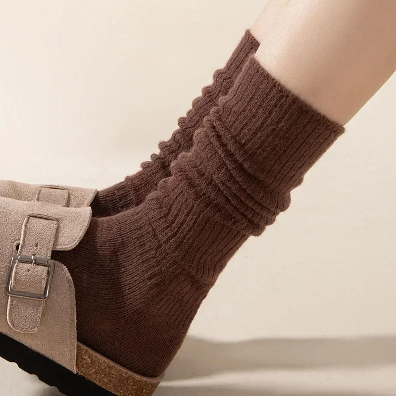 Einfarbige, einfach gestapelte Socken, Herbst/Winter, verdickte, mit Fleece gefütterte Wollsocken, bequem, hautfreundlich, verschleißfest, Ins Tr