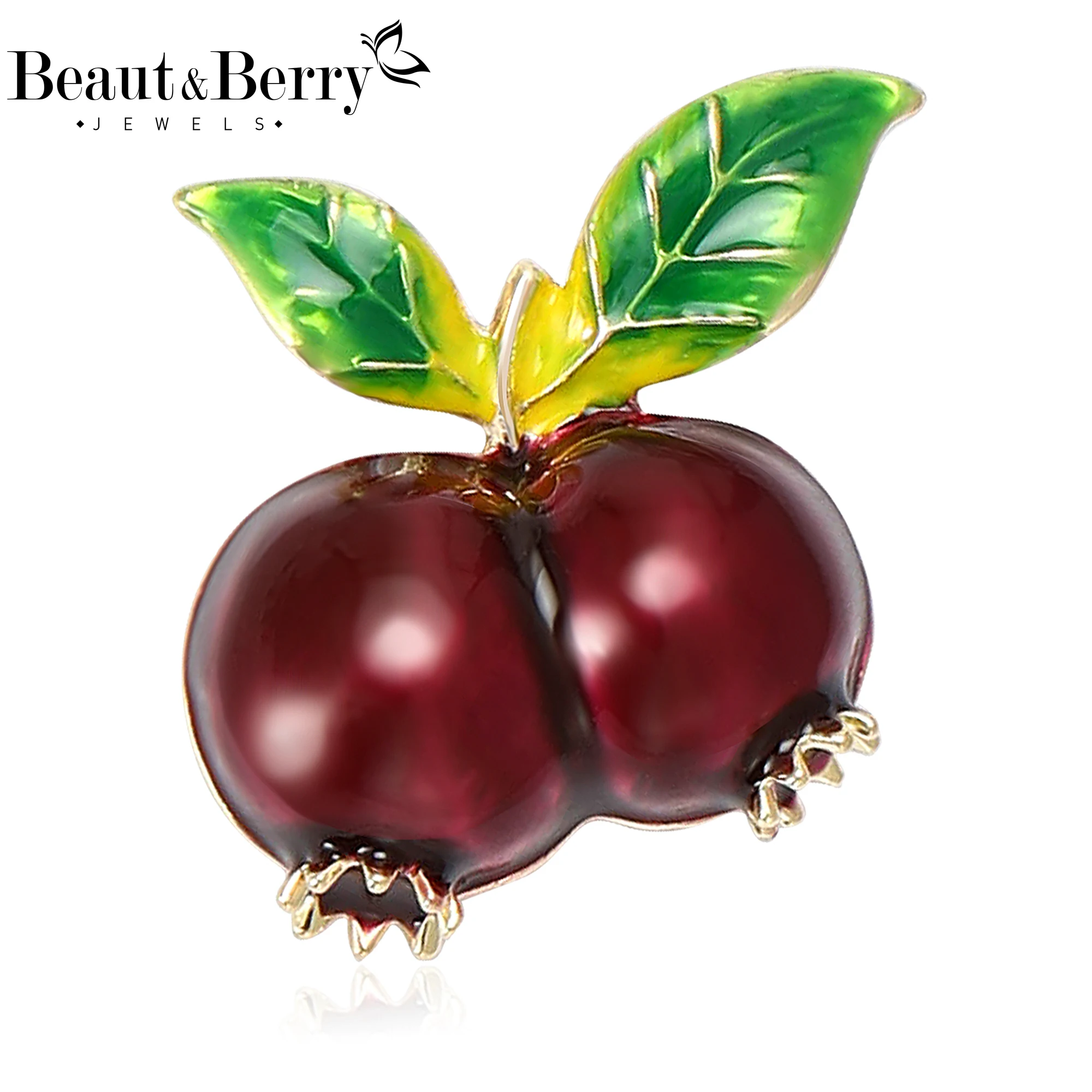 Beaut&Berry Classic Enamel Pomegranate Brooches for Women Unisex Fruit Pins Casual Party Jewelry Accessories Gifts Decoration