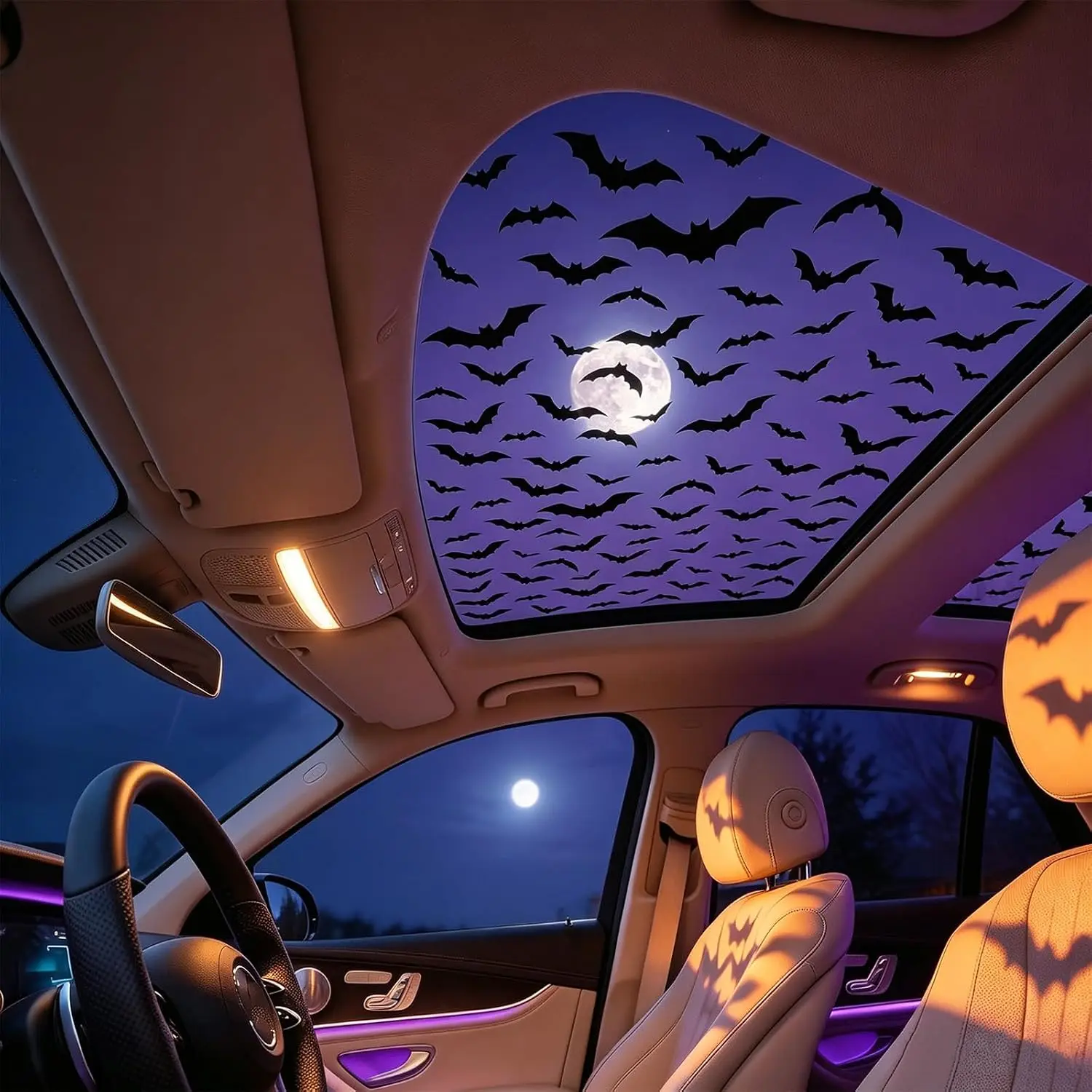Car Sunroof Stickers Halloween Gothic Spider Web Bats Removable Waterproof Self Adhesive Vinyl Decals for SUV Sedan Autumn Decor