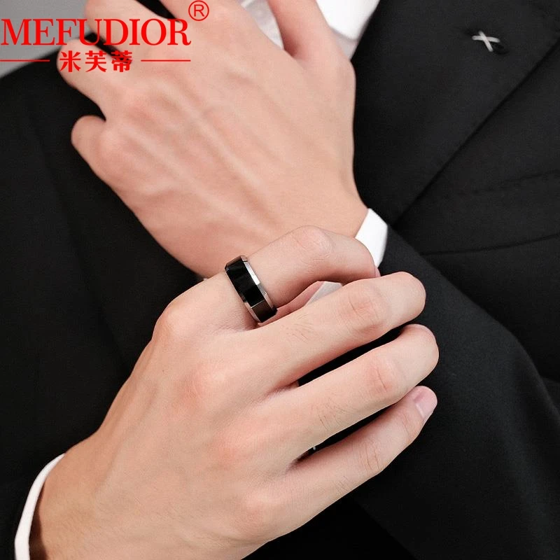 Tungsten Gold Men's Rings 6MM\8MM Wide Black Colour Hip Hop Wedding Engagement Band High Quality for Couple Party Jewelry Gift