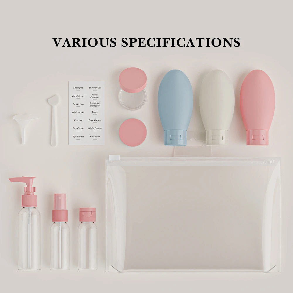 11Pcs Travel Refillable Bottle Set Lotion Shampoo Liquid Cream Cosmetic Containers Portable Spray Bottles Empty Squeeze Tube