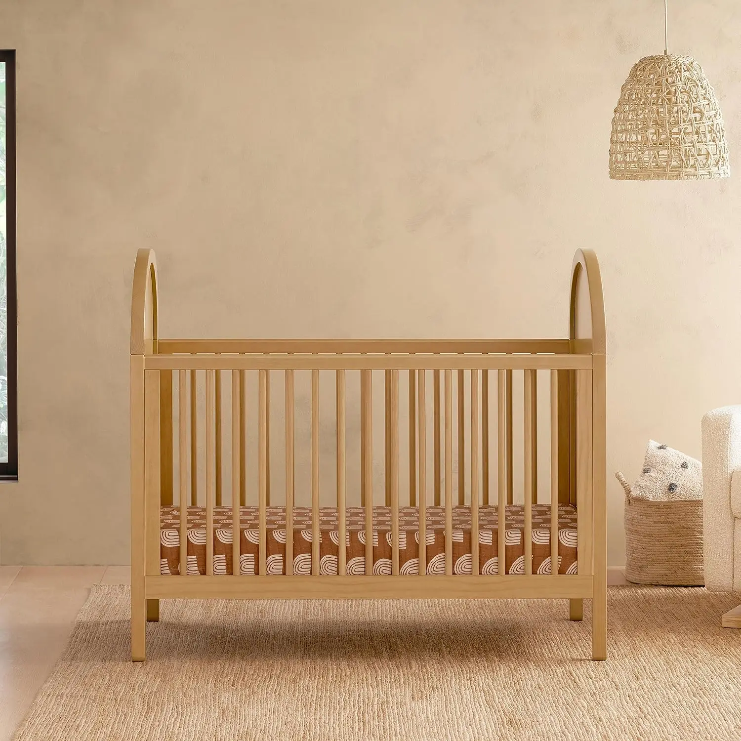 Bondi Cane 3-in-1 Convertible Crib with Toddler Bed Conversion Kit in Honey with Natural Cane, Greenguard Gold Certified