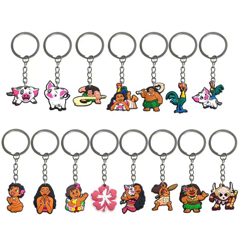 15pcs Moana PVC Keychain Anime Figure Gengar Cartoon Fashion Bag Keyring Pendant Accessories Kids Birthday Christmas Gift