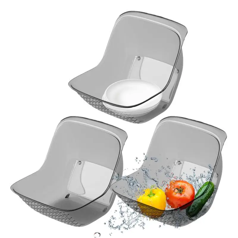 Drainage Basket 3 Pack Fruit Colander Drainage Basket Sink Drain Basket Strainer Washing Bowl Multi-Functional Rice Cleaner For