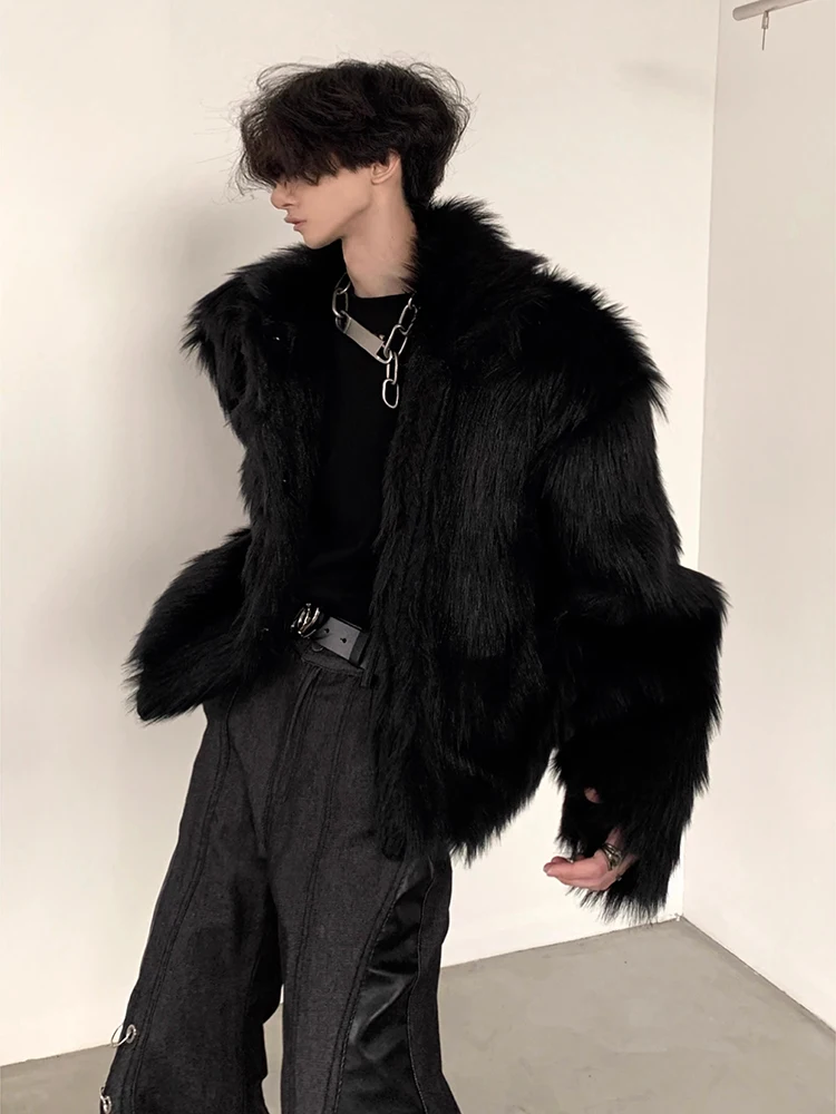 Mauroicardi Winter Short Cool Thick Warm Soft Black Hairy Faux Fox