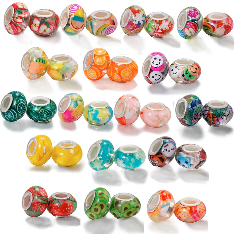 5/10/20 Pcs Random Mix Style Colorful Fruit animal Geometric Gradient Resin Beads Charms for DIY Bracelet Keychain Jewelry Acces