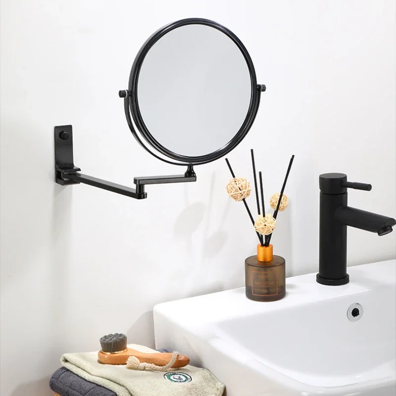Dressing Mirror Wall Mounted 8 Inch Magnifying Two-sides Mirror Space Aluminum Black  Makeup Rotate Mirror Cosmetic Lady Gift