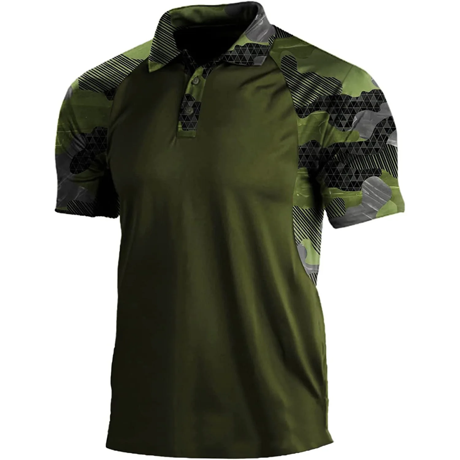 Summer Print Polo Shirts Men Fashion Camouflage Patchwork Short Sleeve Polos Outdoor Sports Fitness Tops Mens Breathable Tees