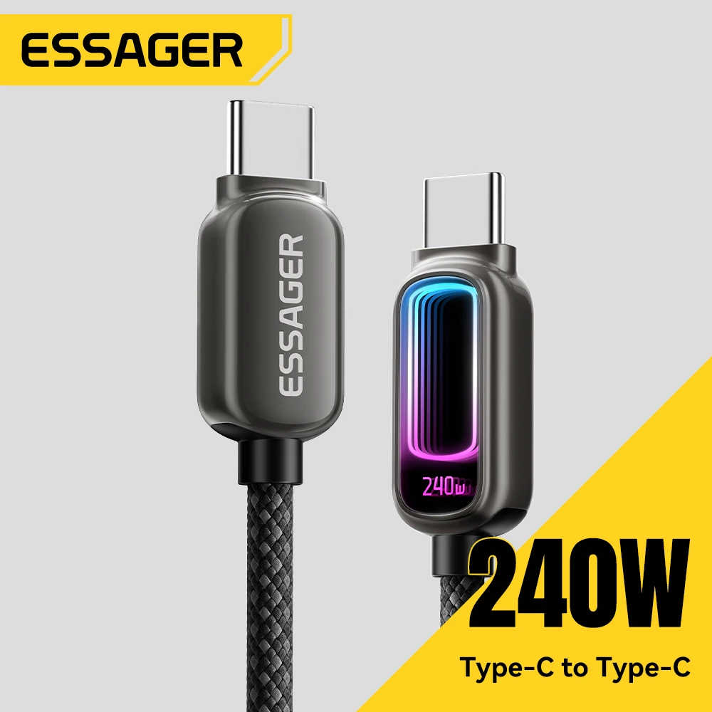 Cable USB C a USB C Essager de 240W con Carga Rápida PD3.1 de 100W para MacBook, Laptop, iPhone 17, 16, 15 Pro Max, iPad, Samsung, Tipo C