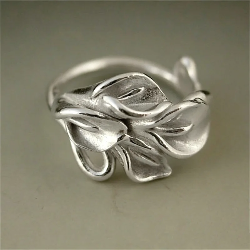 Vintage Hand Carved Morning Glory Women's Ring Creativity Silver Color Metal Geometry Daily Wear Party Jewelry Anniversary Gift