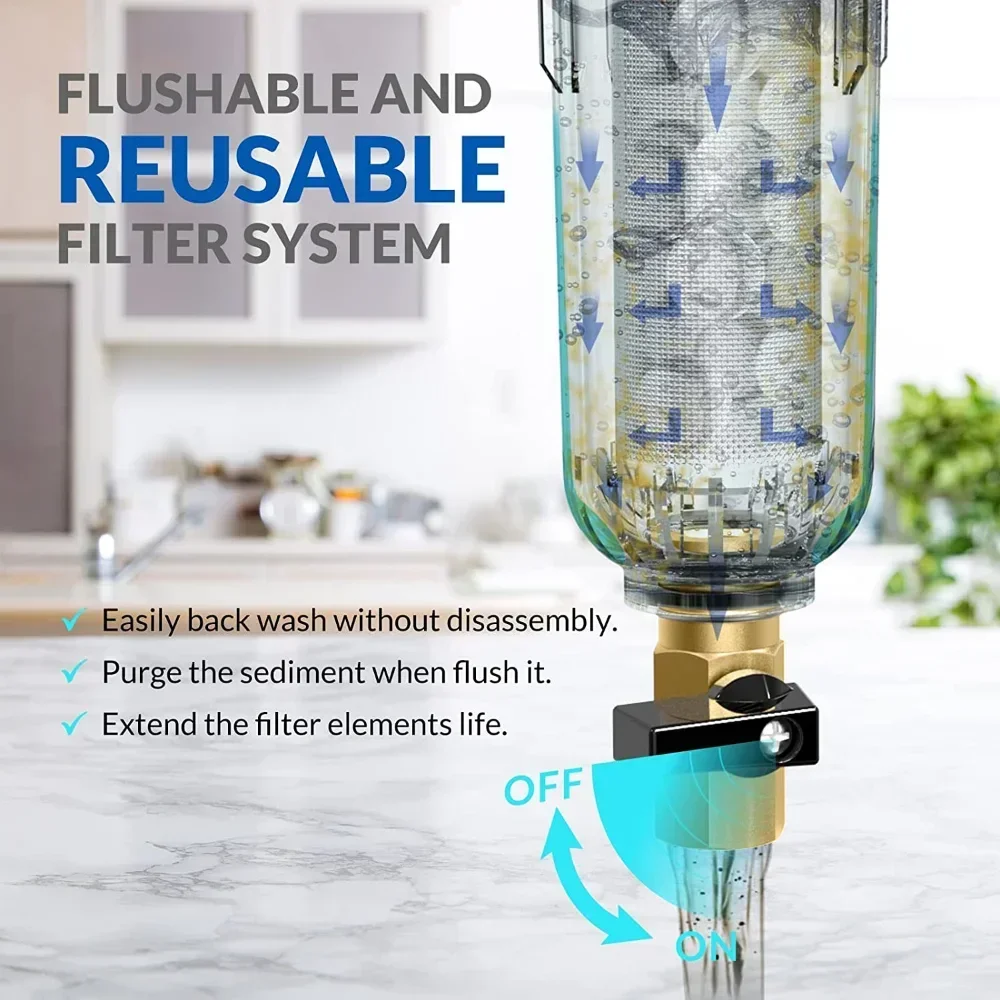 Stainless Steel Brass Pre-filter Whole House Filter Central Water Purifier 40μm 3T Large Flow Pipe Backwash Clean Water for Home