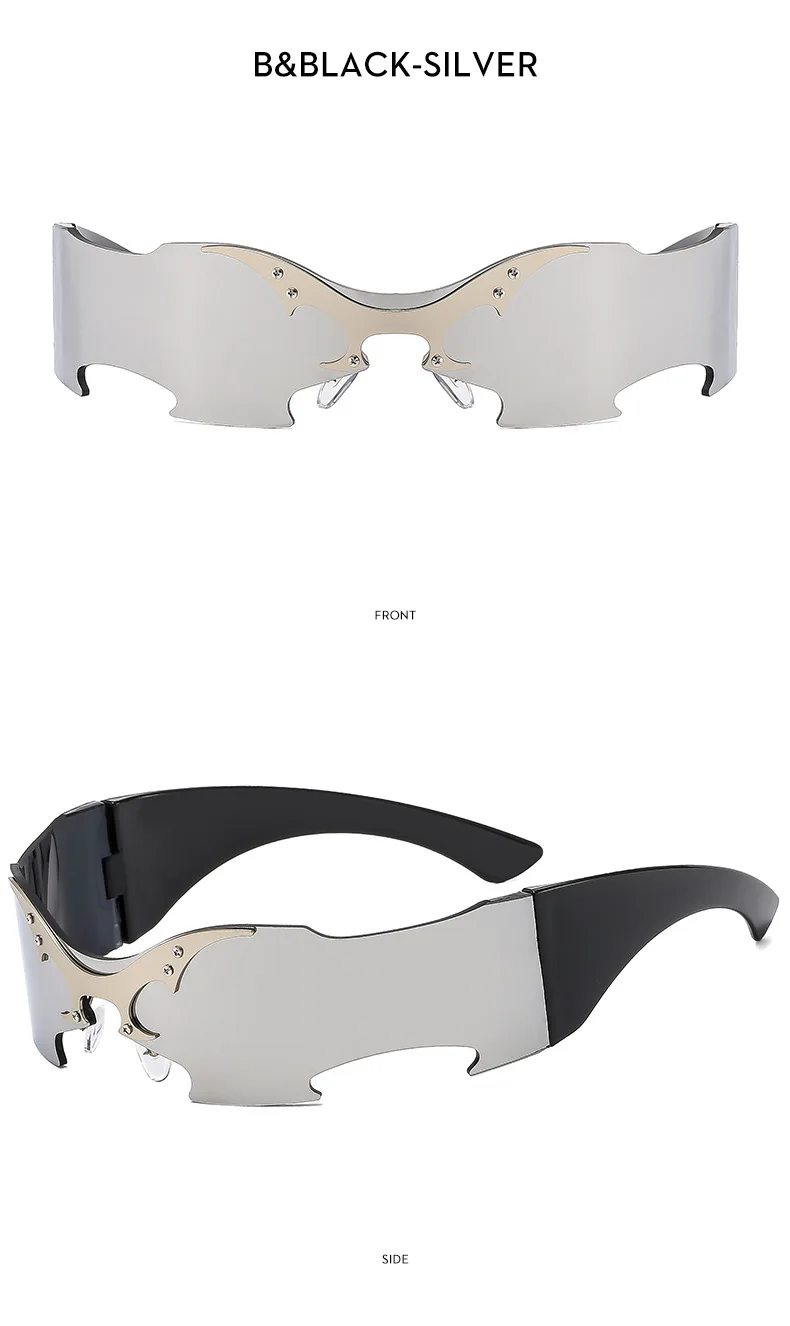 Y2K Punk Randlose einteilige Maske Sonnenbrille Damen Herren 2026 Luxusmarke Kleiner Rahmen Steampunk Wrap Around Shield Brillenschirme – Detail 13