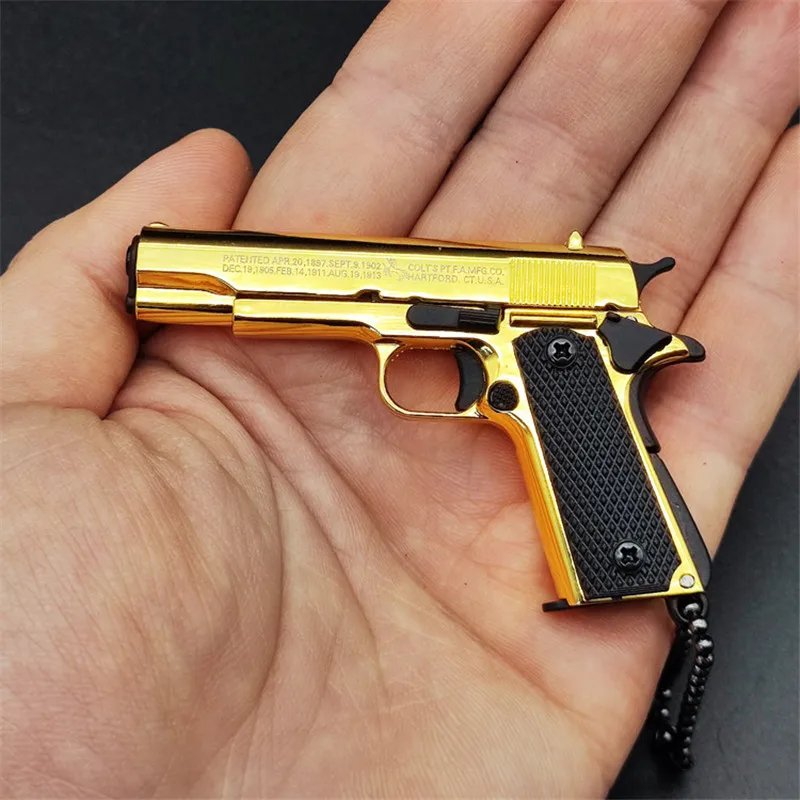 1:3 High Quality Metal Gold 1911 Keychain Model Toy Gun Miniature Alloy Pistol Collection Toy Gift Pendant