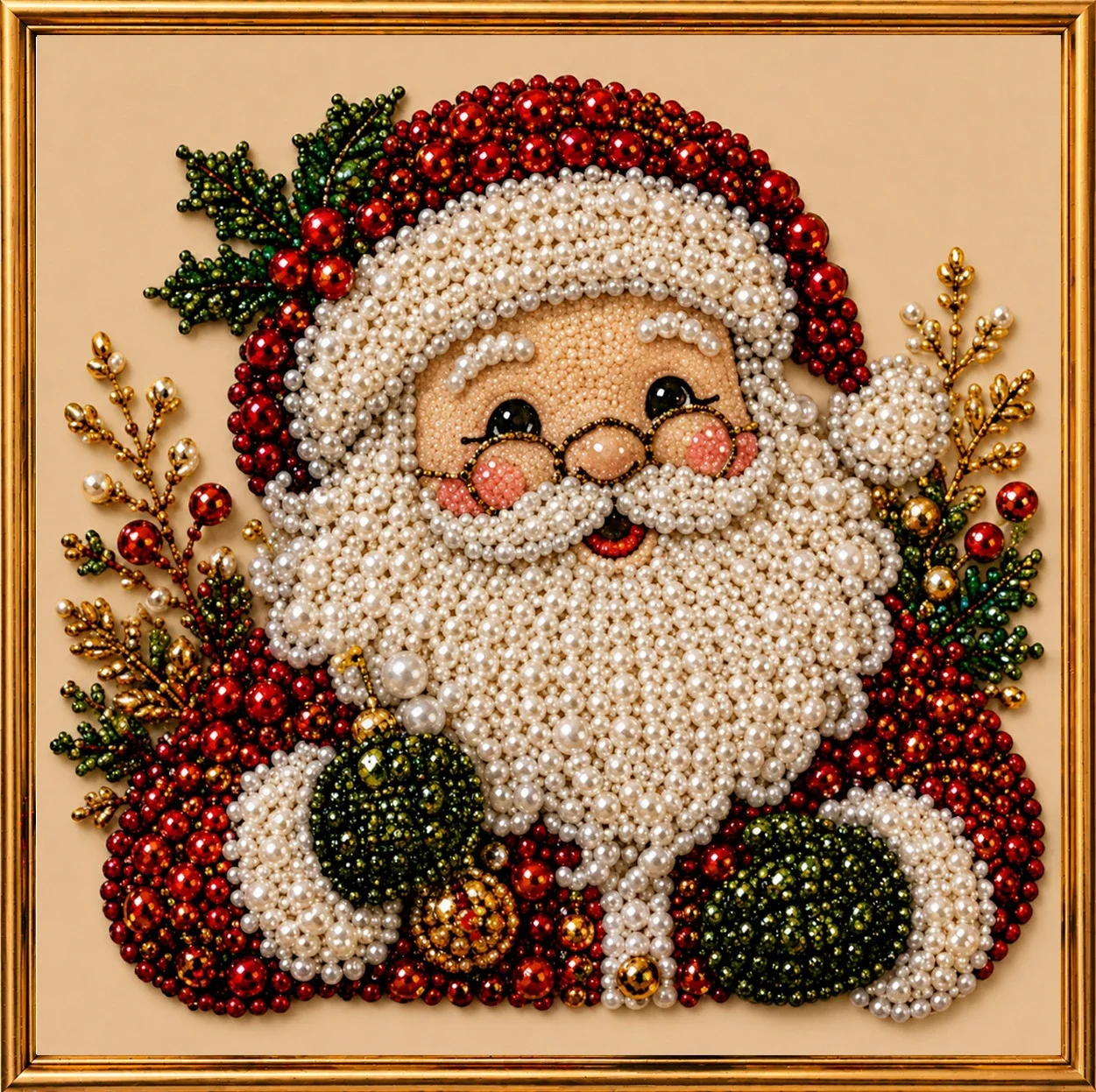 Christmas Pearl Painting DIY Kit, Santa Claus with Printed Border Handmade Diamond Painting Decorative Art, Adult Christmas Hanging Decoration Craft Kit, Easy to Use and Stress-Relieving, Beginner-Friendly