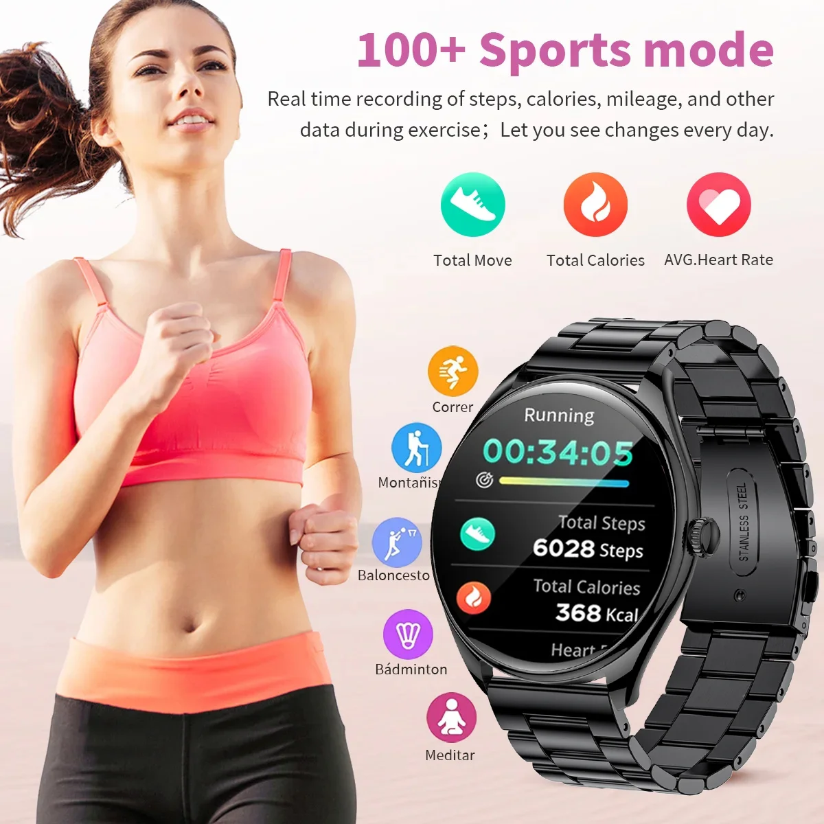 AMOLED Smart Watch Women Always on Display Clock Bluetooth Call Voice Control IP68 Waterproof Fitness Bracelet Smartwatch Women