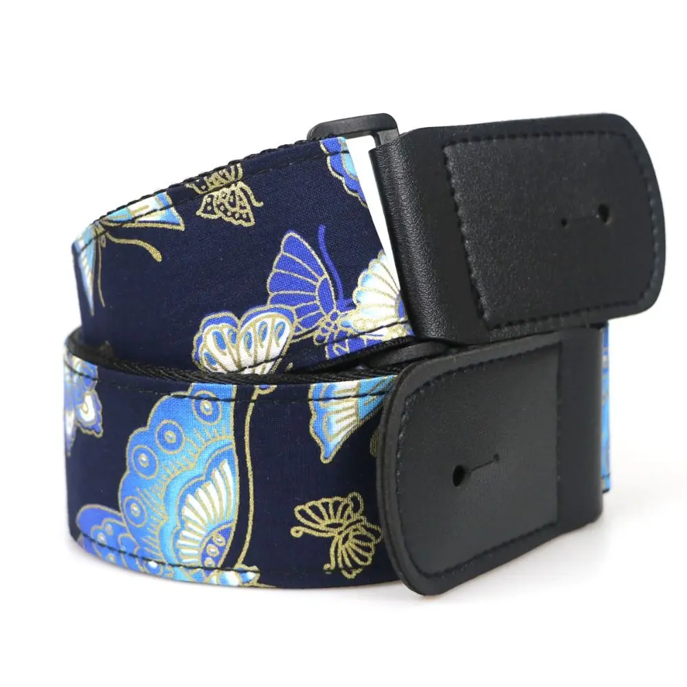 Sangle de guitare Vintage fleur de cerisier brodée impression ceintures de guitare électrique vagues papillon guitare ceinture d'épaule basse