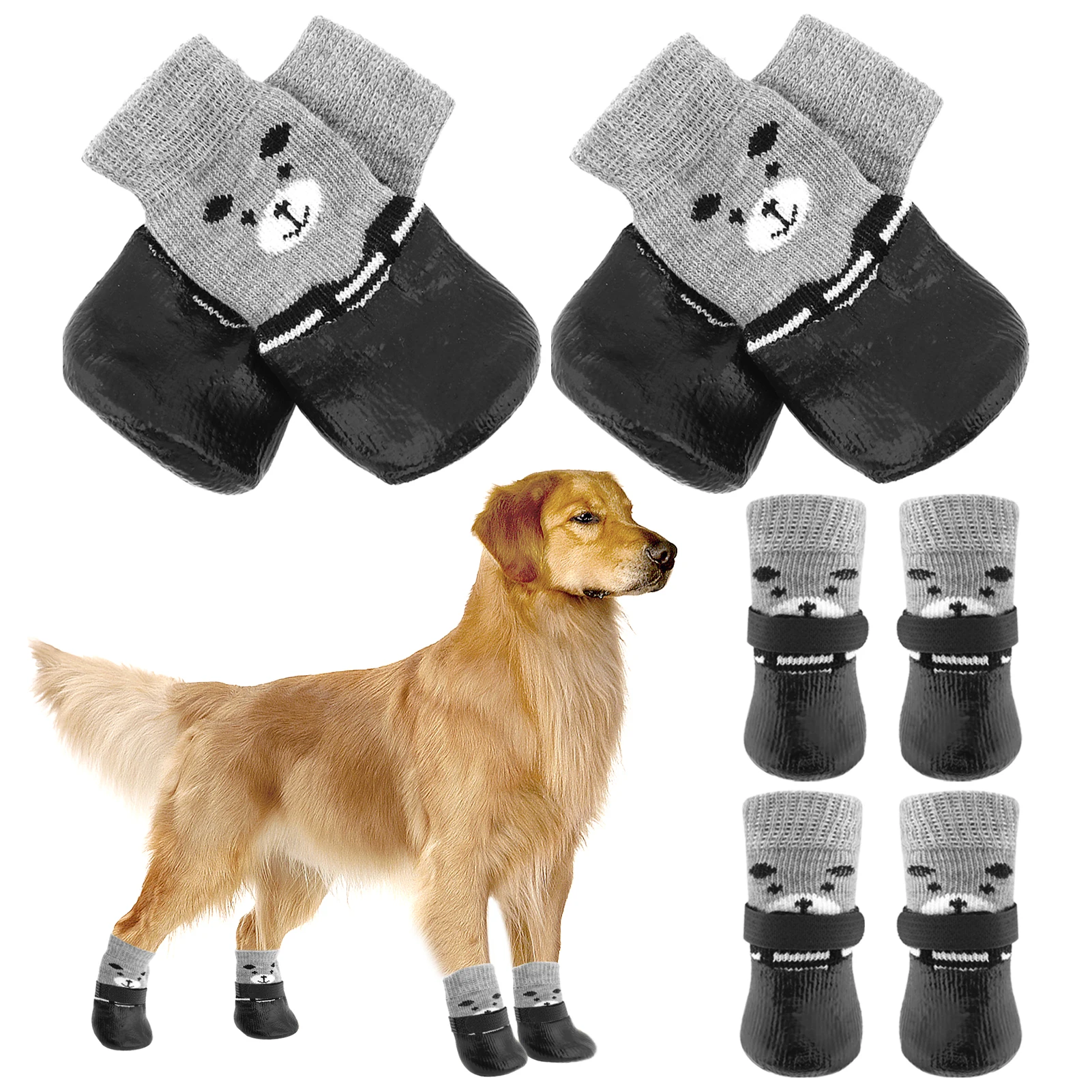 8pcs Anti Slip With 4 Magic Patch Cute Keep Warm Comfortable Elastic Dog Socks