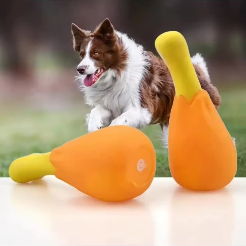Quietschspielzeug für Haustiere - Hühnerbein-Form aus Gummi, Bissfest, Realistisch, Sicher, Langlebig, Zahnreiniger, für Kleine und Mittelgroße Hunde