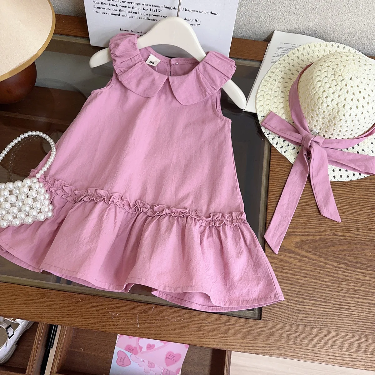 Girls' Fashion Sleeveless Dress Vacation Style Korean Version Summer New  for Baby Girls Vest Dress with Hat Included