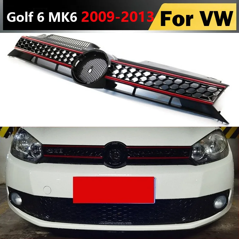 

For Volkswagen Golf 6 MK6 2009 2010 2011 2012 2013 Honeycomb Mesh Facelift Front Bumper Grille GTI Style Center Racing Grill