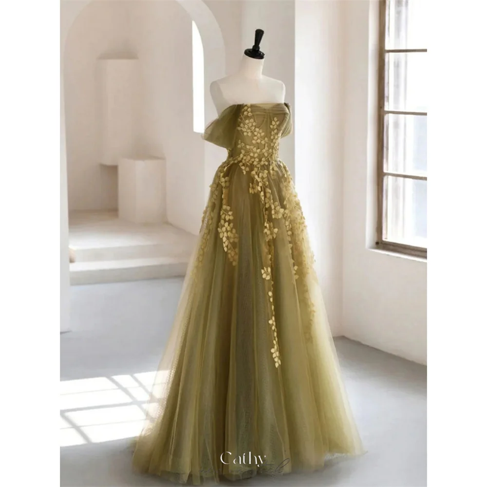 

Cathy Green Off the Shoulder Wedding Dresses Lace Appliques Tulle A-line فساتين سهرة Elegant Sleeveless vestidos de fiesta 2024
