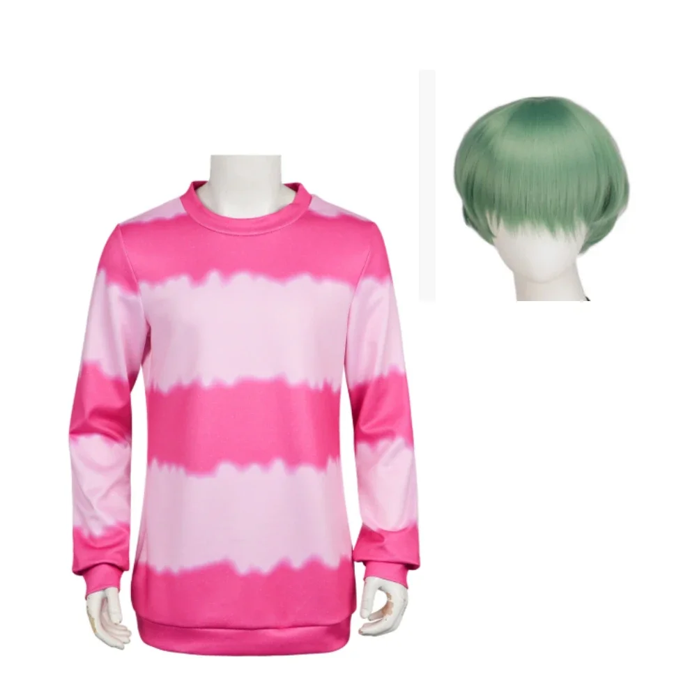 

Anime Boys Hoodie Set Pink Striped Cosplay Costume Halloween Party Outfit Cartoon Character Casual Roleplay Two Piece Pullover