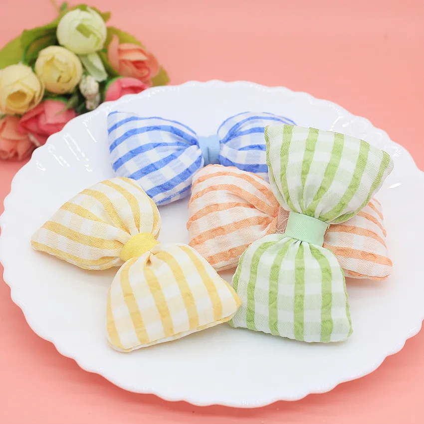 

500pcs Wholesale Spring And Summer New Mini Fresh Colorful Plaid Bowknot Girl's Headband Hair Clip Hair Ring Diy Accessory Whole