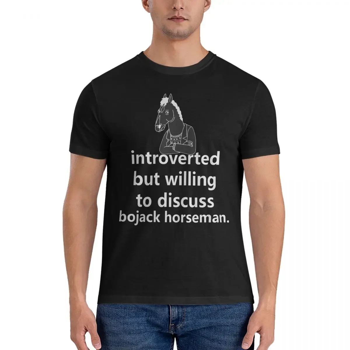 Men Introverted But Willing To Discuss T Shirt B-BoJack Horsemans Pure Cotton Tops Casual Short Sleeve Round Collar Tees style.