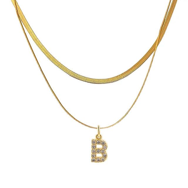 HANLI Initial Women - 14k Gold Plated Dainty Letter Necklace Simple Alphabet A-Z  | ChicGrl main image 0