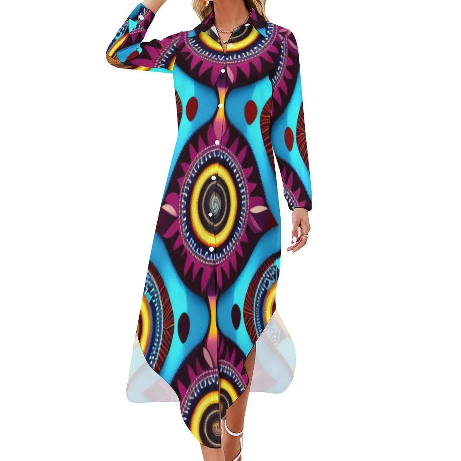 

African Tribal Pattern Long Sleeved Shirt Dress cute dress Dress vintage elegant evening dresses for women 2024 Womens dresses