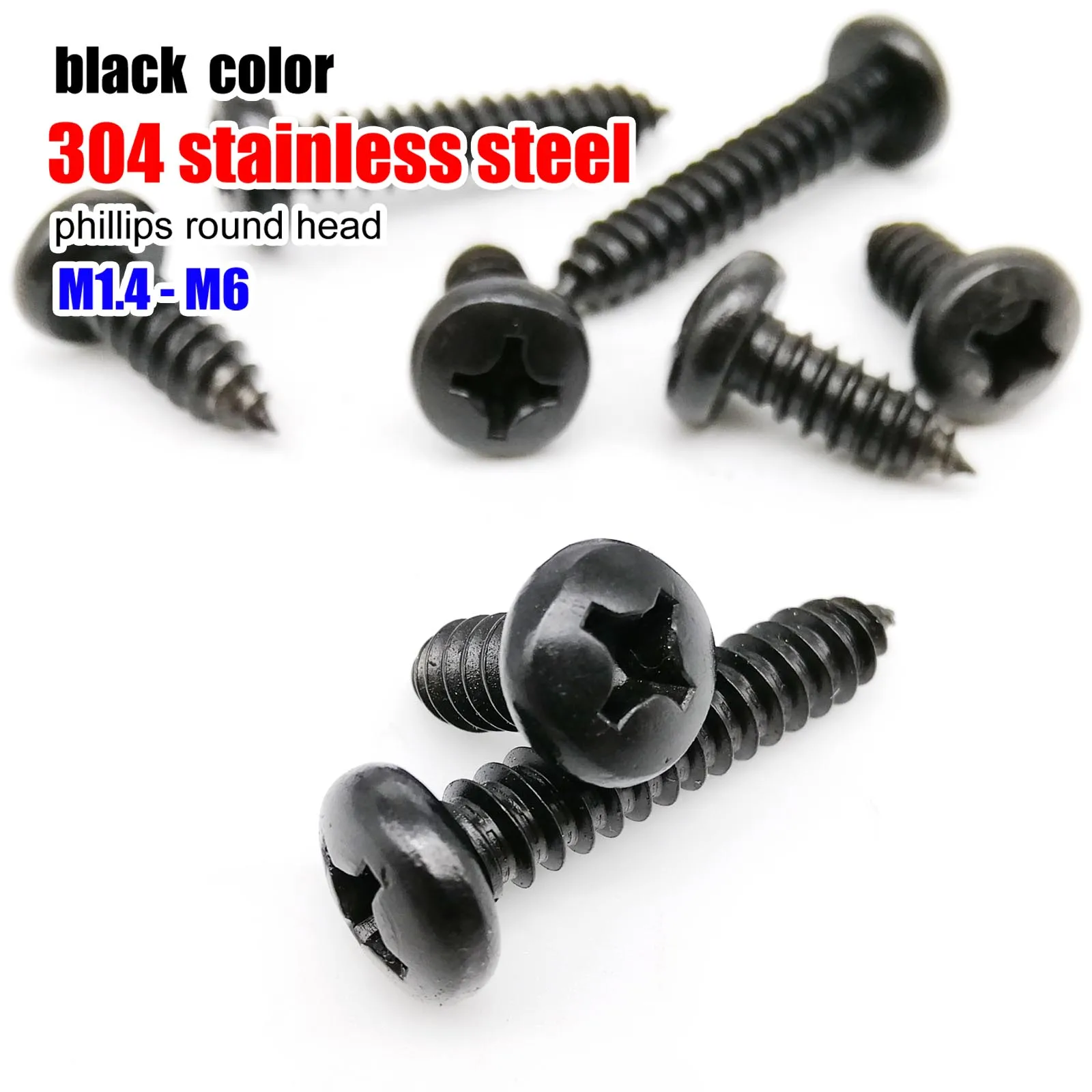 M1.4 M1.7 M2 M2.6 M3 M4 M5 M6 Black-zinc Plated 304 A2-70 Stainless Steel Cross Phillips Pan Round Head Self Tapping Wood Screw