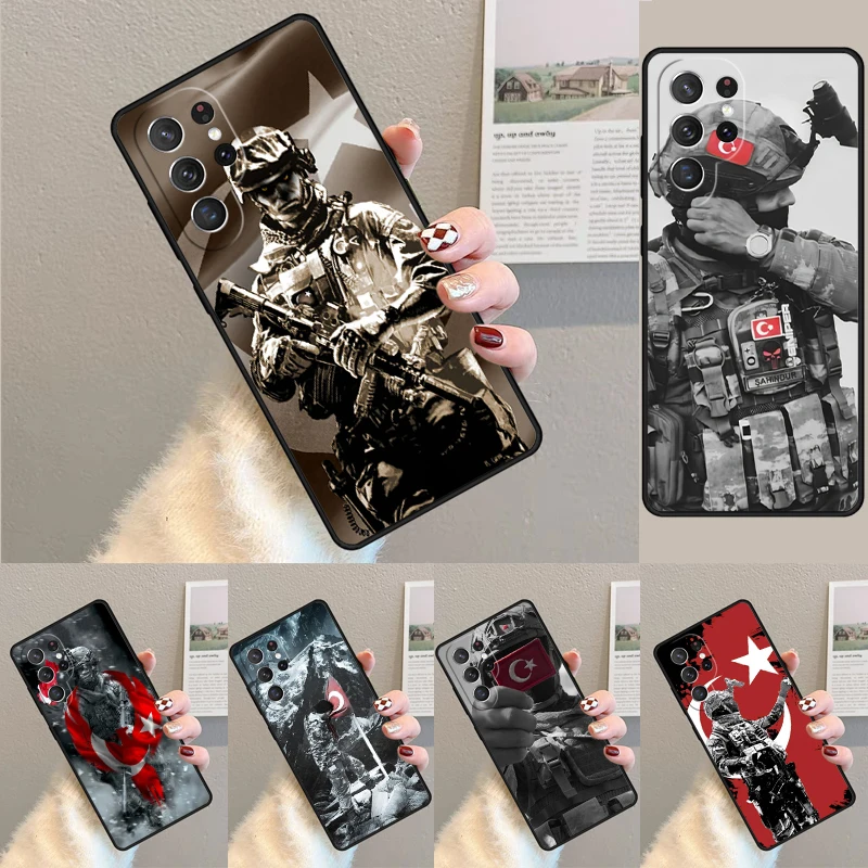 

Cover For Samsung Galaxy S24 S25 Ultra S21 S22 Note 10 20 lite Plus FE S23 Turkey Flag Soldier Phone case Coque