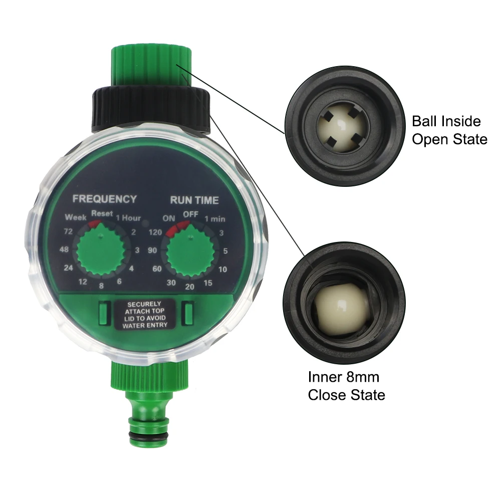 Válvula de bola Sistema de riego por goteo de dos esferas Temporizador electrónico de agua Controlador de riego automático de jardín Funciona con pilas verdes