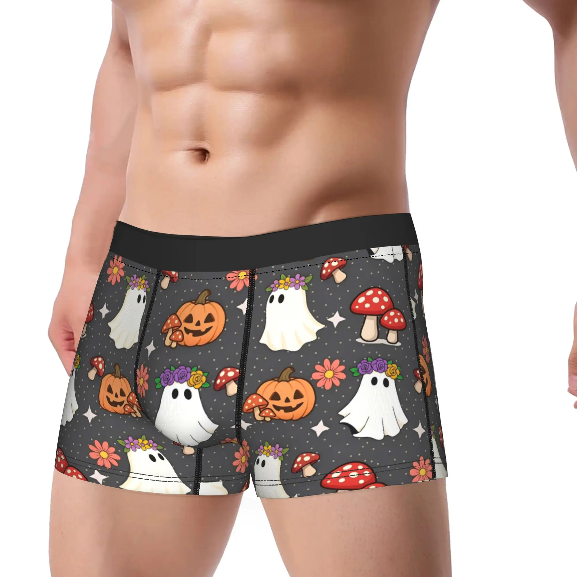 Men's Ghosts Mushroom Skull Underwear Halloween Pumpkin Hot Boxer Briefs Shorts Panties Homme Soft Underpants Plus Size