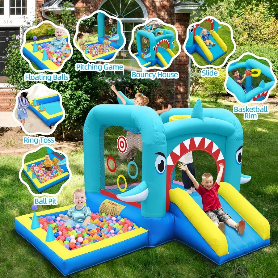 Inflatable Bounce House: Jump Bouncer Castle Slide Combo - 7 in 1 for Kids 3-6 - with 370W Blower - for Indoor Outdoor Play