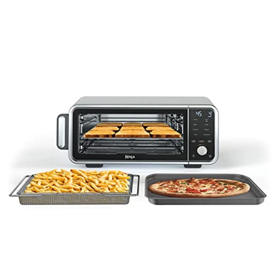 Digital Air Fry Pro Countertop 8-in-1 Oven with Extended Height XL Capacity Flip Up Away Basket Wire Rack Crumb Tray Silver Bla