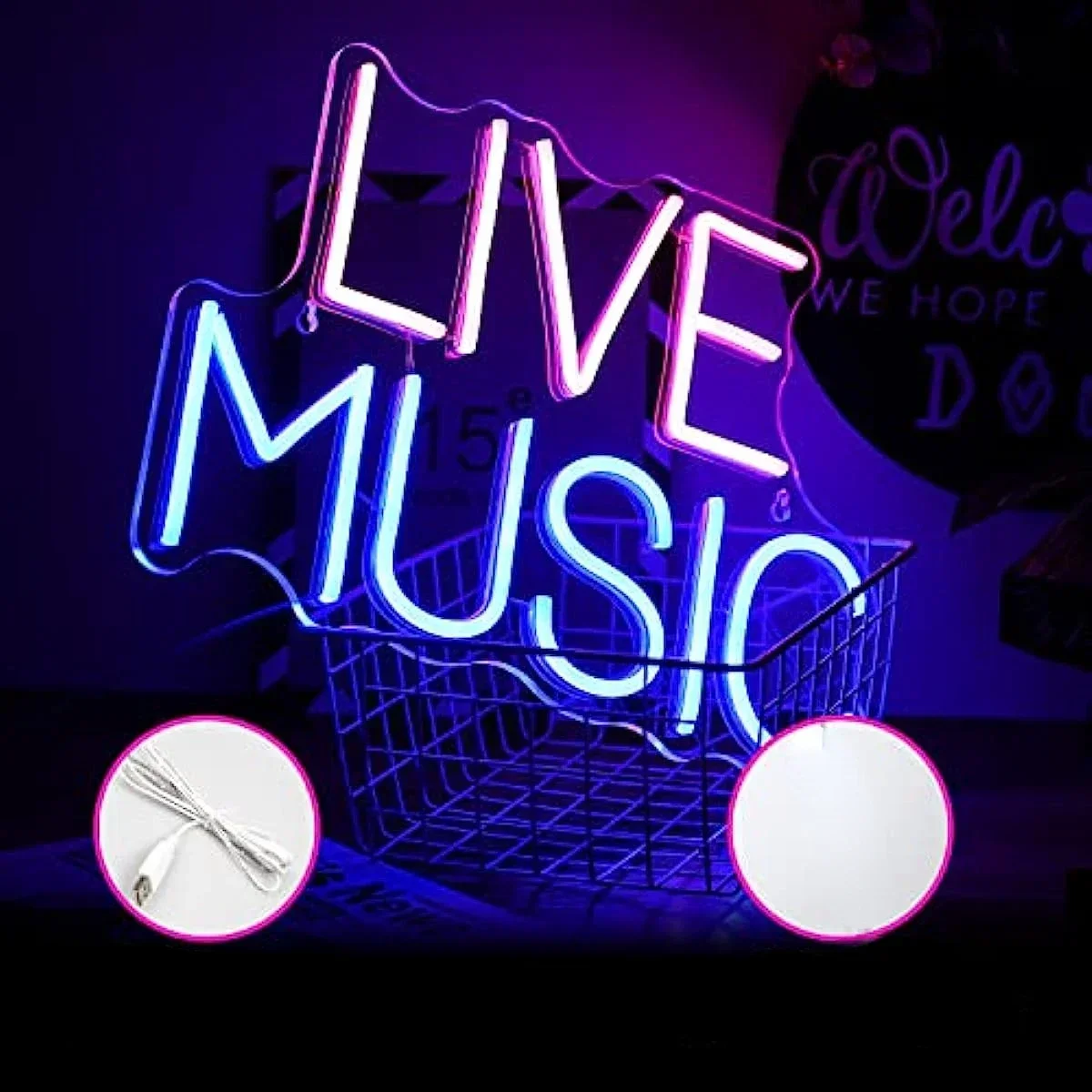 Live Music Neon Sign Dimmable Music LED Neon Light Sign for Bedroom Party Studio Live on Air Nightclub Wall Decoration Gifts