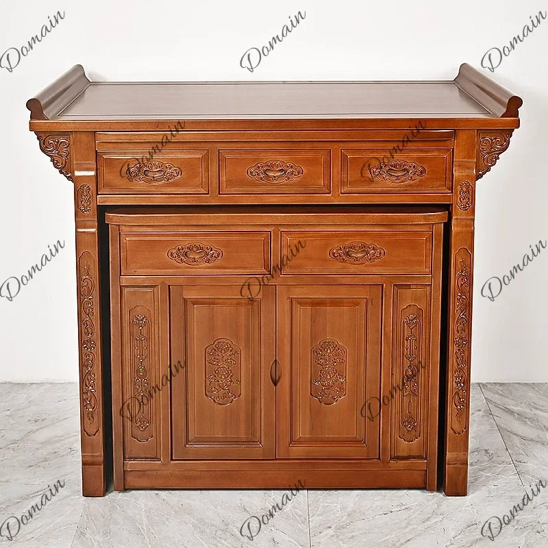 DS Buddhist Altar Table Solid Wood Home Worship Shrine Incense Burner Stand Offering Furniture H