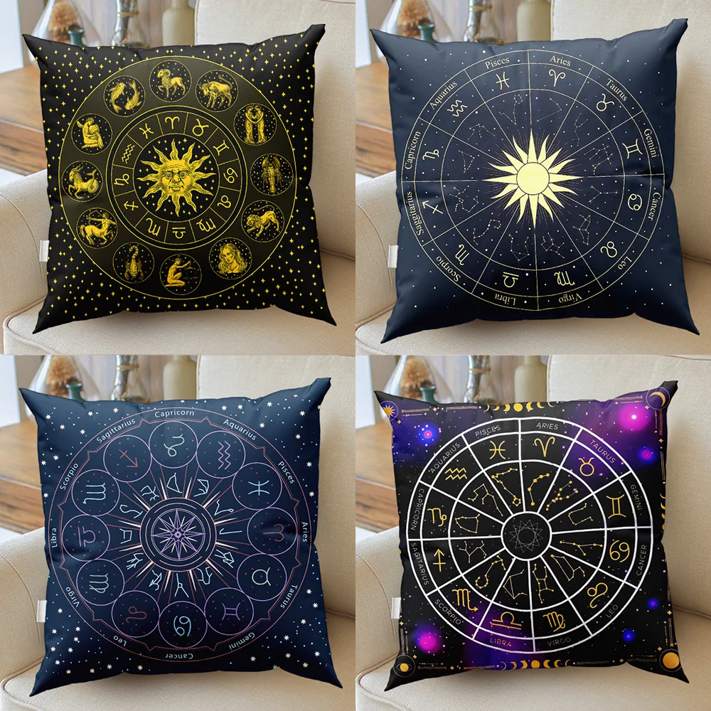 Constellation Tarot Cushion Case Pillowcase Wheel of the Zodiac Astrology Chart Sofa Throw Pillows sun Case Polyester Home Decor