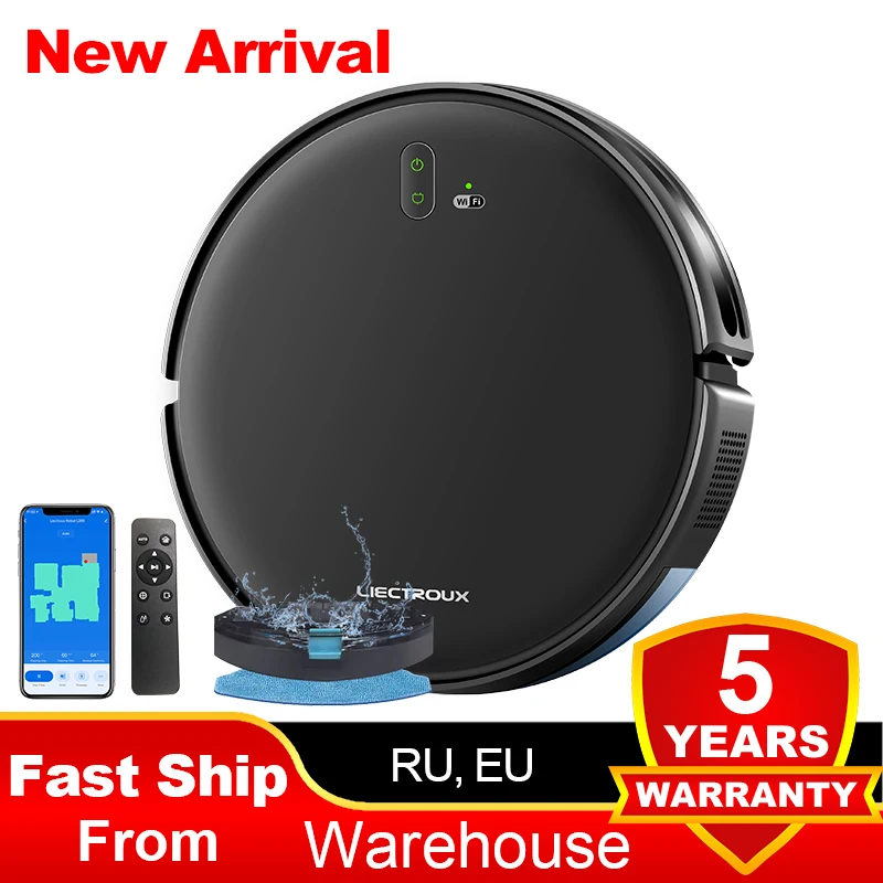 LIECTROUX L200 Robot Vacuum Cleaner & Wet Mop Combo,Smart Mapping,WiFi App,4KPa,Brushless Motor, Electric control water tank